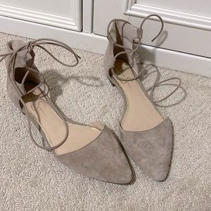 SOLD Jessica Simpson Pale Pink Suede Strapped Tie Flats